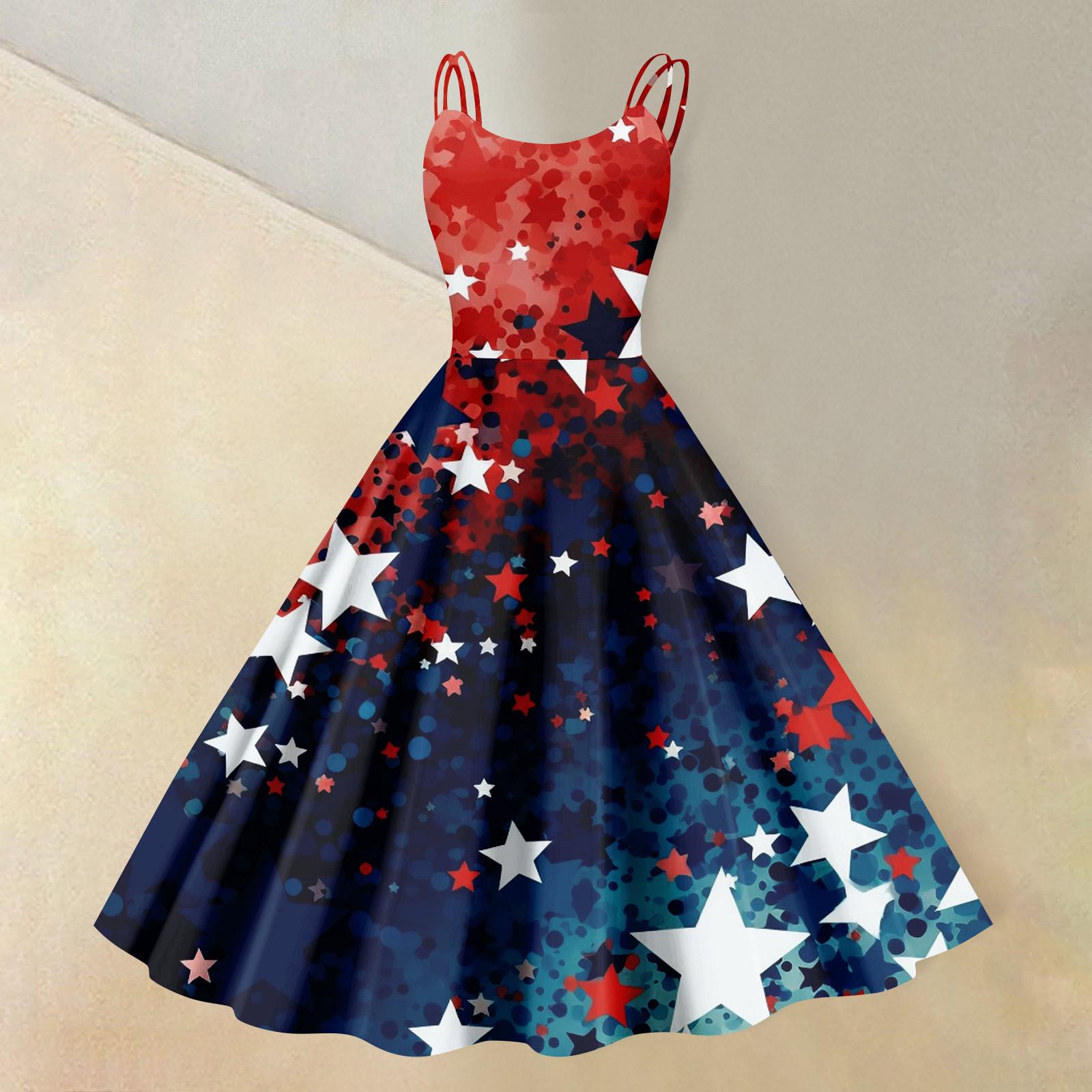 

Женская повседневная мода День независимости принт сексуальная юбка с открытыми плечами панк ретро S красный