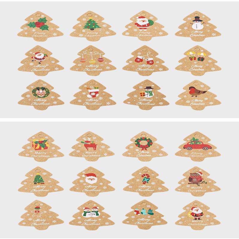 48Pcs Xmas Tree Tags Gift Bags Hanging Kraft Paper Tag Retro Christmas Candy Cookies Packaging Supplies Noel Navidad Decoration