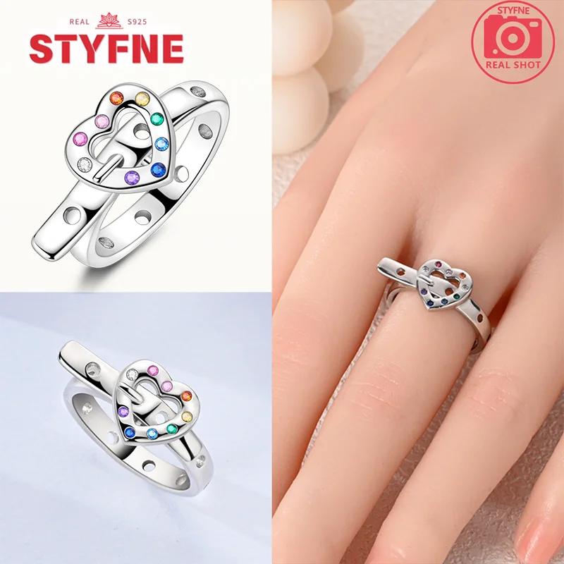 Unendliche Liebe Schmuck Schwarz & Rosa Herz Glänzende Zirkon Ringe Mode Neu 925 Silber Damenringe für Valentinstagsgeschenk