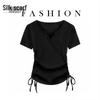 Damen Kurzarm-T-Shirt mit Kordelzug