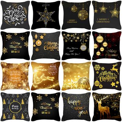 New Black Gold Christmas Pillow Cover New Snowflake Letter Peach Skin Sofa Cushion Cover