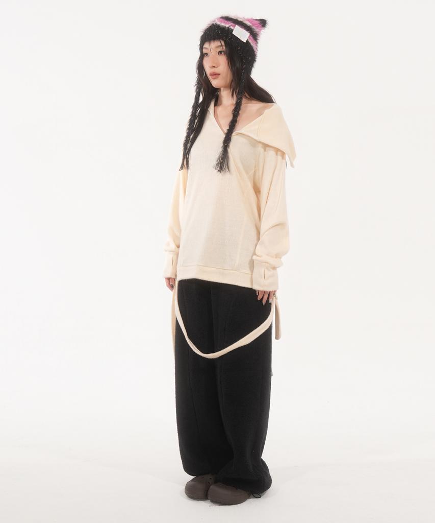 FANYOUNG Hairy Zip Slit Pullover Ivory