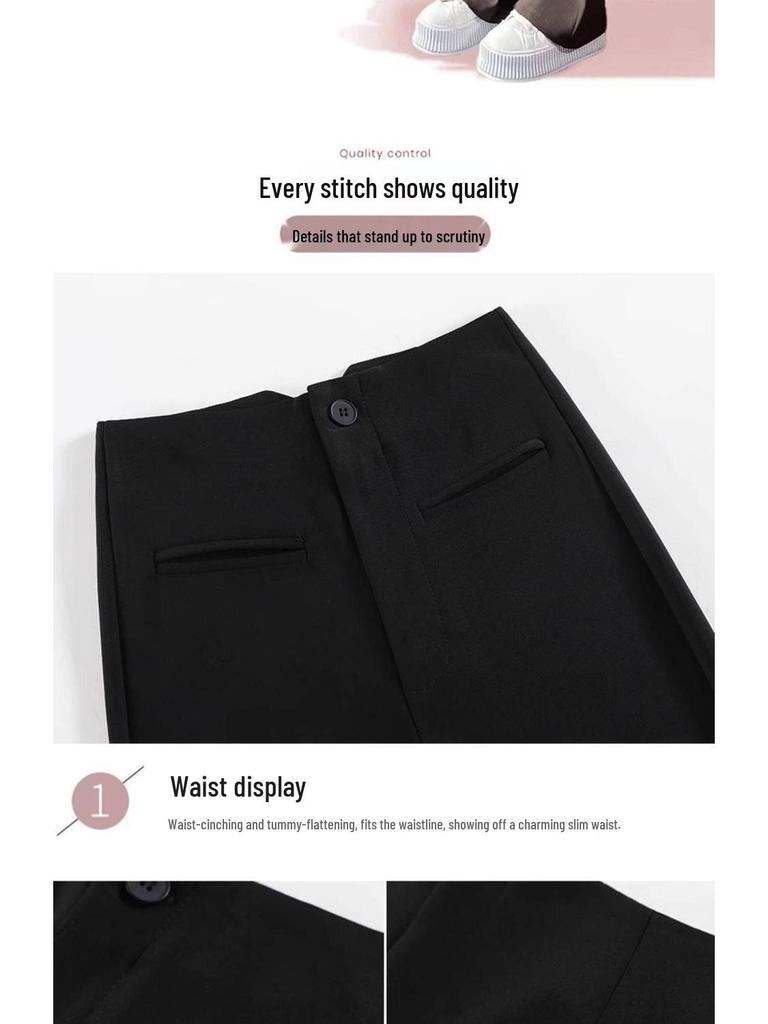 Women's 2026 High-Waisted Slimming Black Micro Flare Suit Pants – New Style Straight-Leg Casual Trousers.
