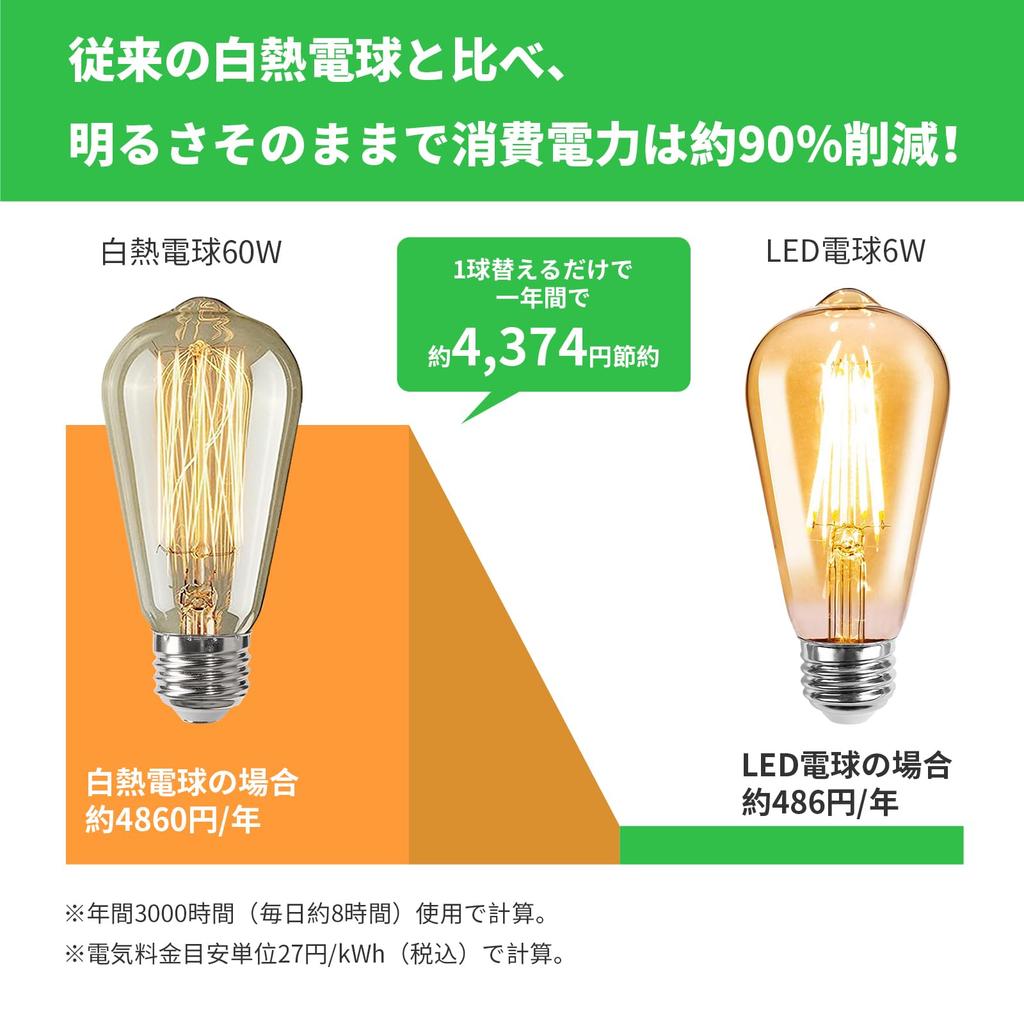 Lepro E26 Edison Pack of 2700K Warm 6W ST64 Edison Antique PSE Suitable for and Bracket Use Bulbs, 60W, 6, White, Omnidirectional, Bulb, Amber, 720lm,