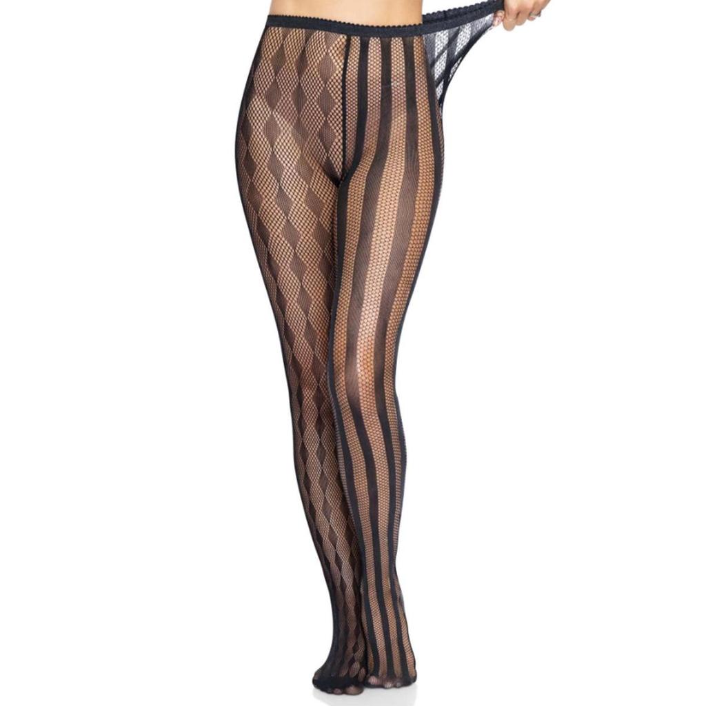 Medias de rejilla con tirantes huecos - Nightclub Black Silk
