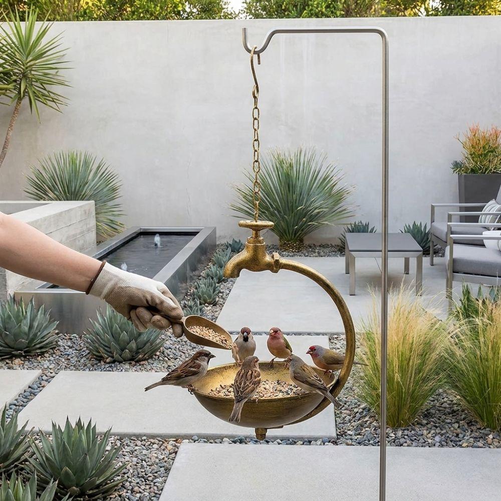 Faucet Design Metal Bird Bath Retro Bird Feeding Bowl Yard Art Feeding Station  Garden Decor