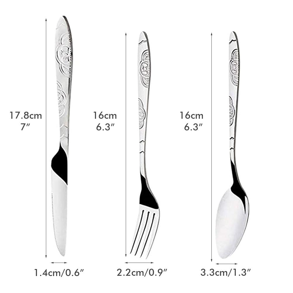 4PCS Cutlery Set Stainless Steel Cutlery for Cutter Fork Spoon Surface Carved Portable Lightweight