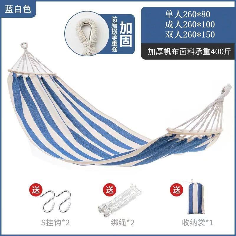 Outdoor Camping Hammock With Duckbill Anti-Tip Wooden Rods Heavy-Duty Canvas Nylon Fabric Reinforced Eyelets 200kg Load