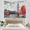 Black and White England Landmark Picnic Mat Hippie Trippy Tapestry Wall Art Meditation Decor for Bedroom Living Room Dorm, Red