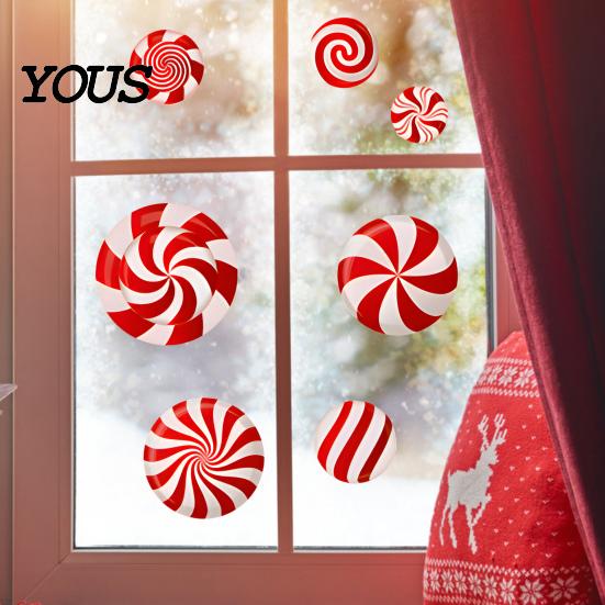 Holiday Candy Pattern Decorations Christmas Static Window Clings for Glass, Decorations, Gingerbread Man Decorative PVC Stickers Windows Cane