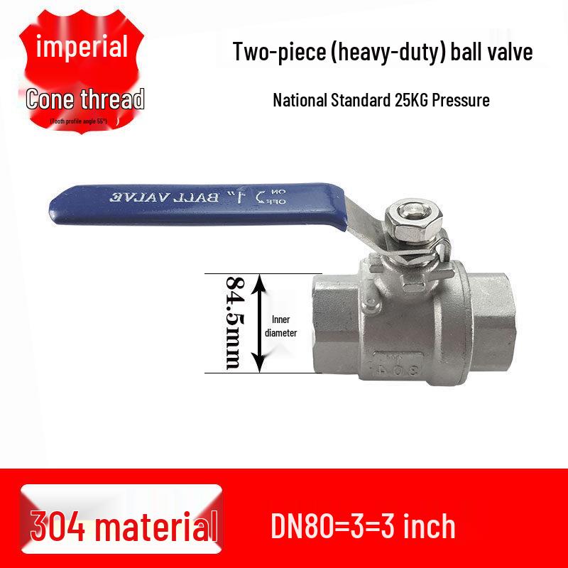 201/304 Stainless Steel Heavy-Duty Two-Piece Ball Valve / 25kg Pressure / Full Bore / High Flow Rate / DN15