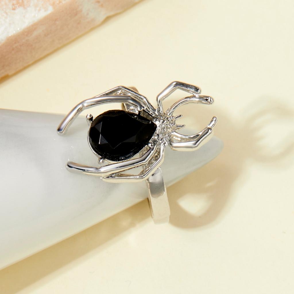 Vintage Weiß Schwarz Kristall Spinne Offene Verstellbare Ringe Punk Insekt Fingerring Gothic Halloween Schmuck Geschenke Für Frauen Männer