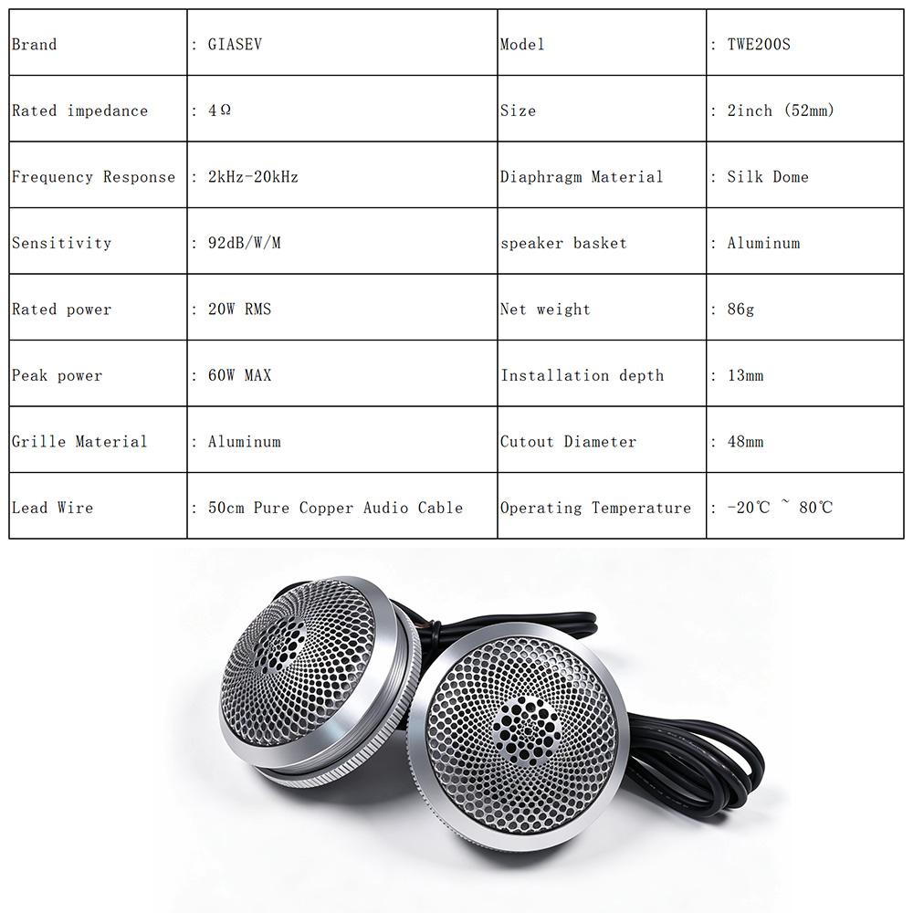 2Pcs 2 Inch Silk Dome Car Tweeter 2kHz-20kHz Clear Sound Universal Fit Weather-Resistant Car Audio Speaker Upgrade