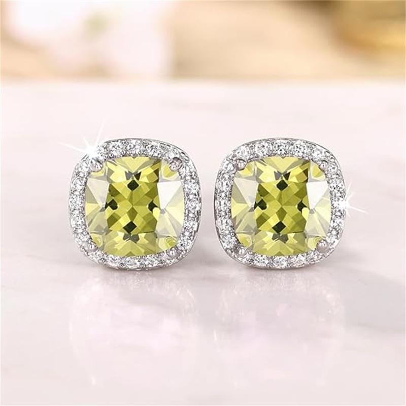 Bright White/Yellow/Pink CZ Stud Earrings for Women Fashion Contracted Jewelry High Quality Wedding Engagement Earrings