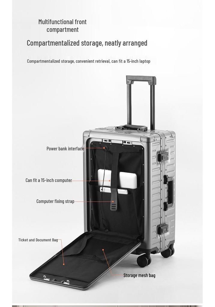 German Alloy Trolley Case, 20-inch Carry-on with Laptop Compartment – Multifunctional Travel Luggage