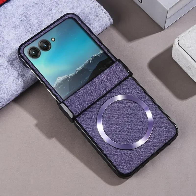 Luxury For Magsafe Magnetic Wireless Charge Hinge Case For Motorola Moto Razr 60 50 Ultra 25 Cloth Texture Hard Shockproof Cover