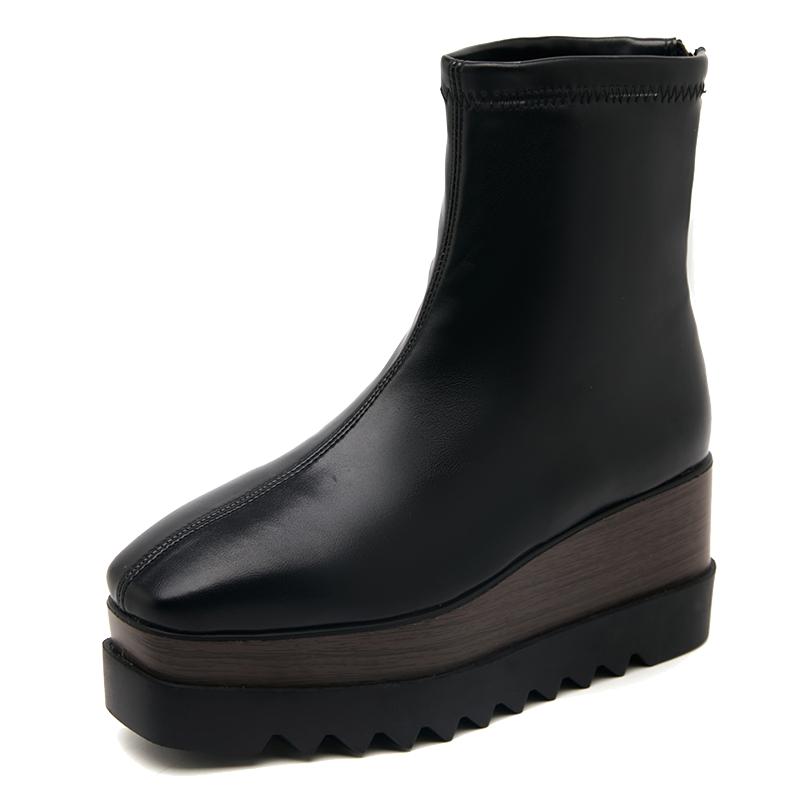 Fashion 8cm Chunky Platform Boots Womens High Heels Winter Warm Ankle Boots Casual Back Zipper Wedges Creepers Black Ladies Boots