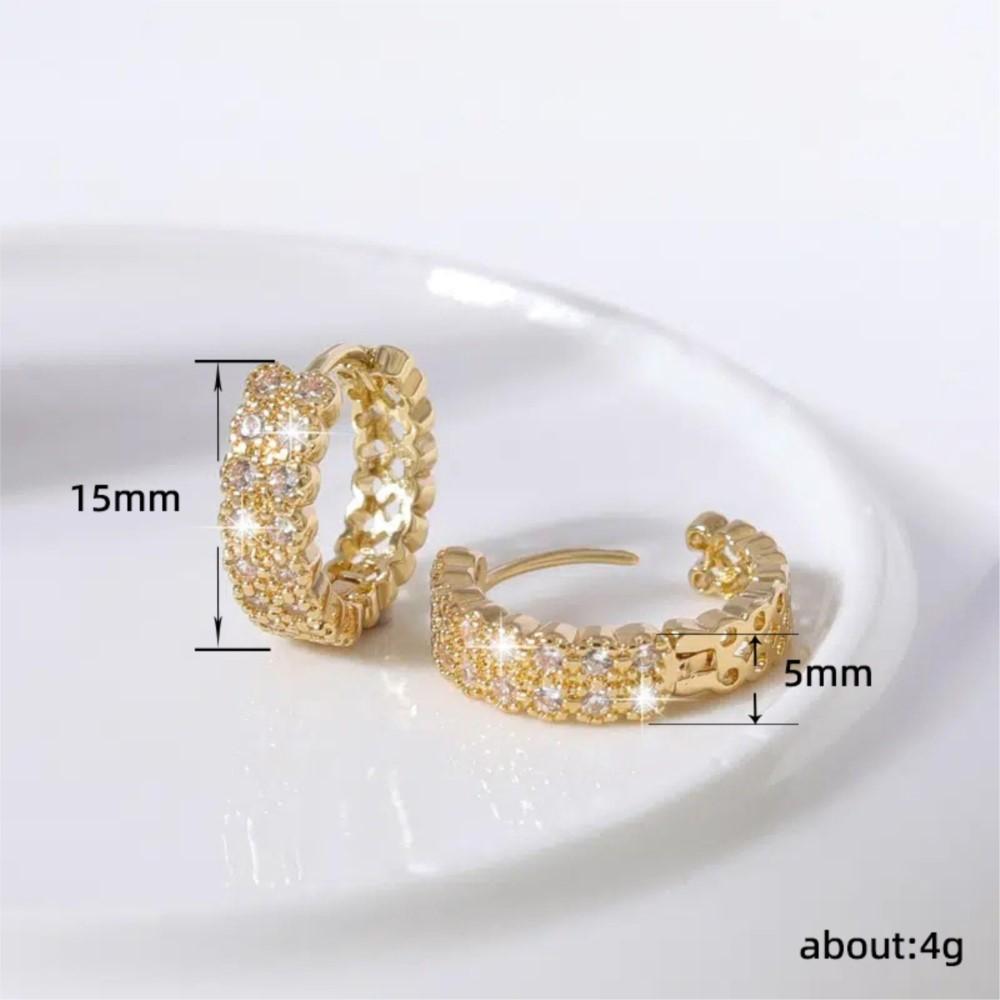 1 pair Fashionable Bohemian Style Cubic Zirconia Decorated Hoop Earrings for Women ElegantDelicate Huggies Party Jewelry Gifts