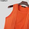 INCERUN Men Summer U Neck Sleeveless Mesh Sheer Stitching Fitted Tank Tops