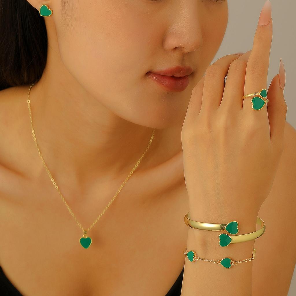 High-quality 2026 heart-shaped jewelry set, fashionable and romantic, exquisite oil drop love heart pendant, five-piece set, popular jewelry.