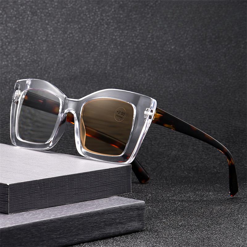 Color Change and High-definition Eye Spectacles Vintage Square Frames Reading Spectacles Photochromic Large Frames Presbyopia Spectacles