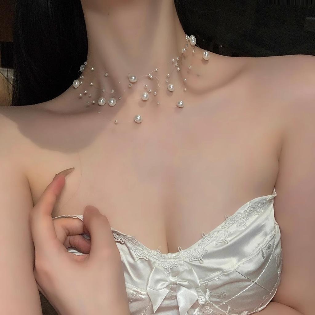 Gypsy multi-layer pearl necklace women's niche design sense sweet temperament fashion versatile neck chain collarbone chain