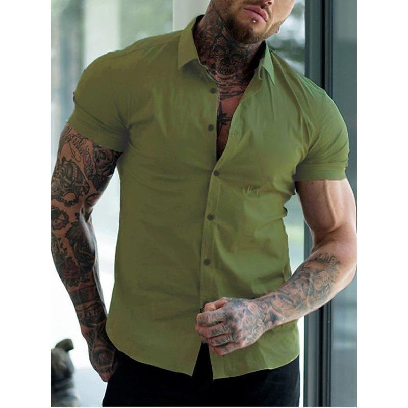 Men's Solid Color Lapel Simple Short Sleeved Shirts