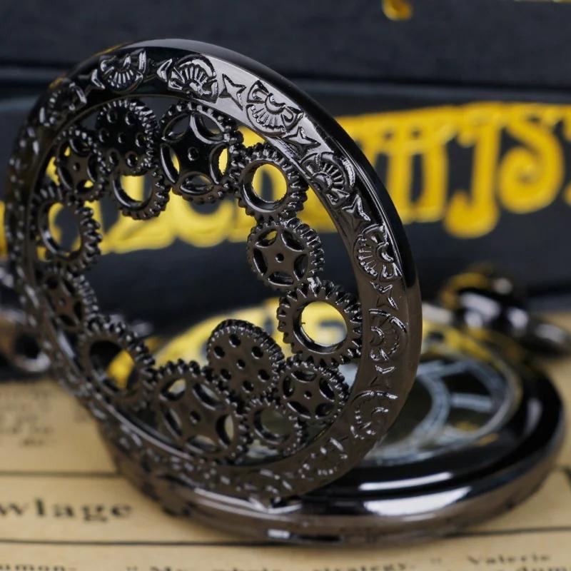 Steampunk Copper Vintage Hollow Gear Hollow Quartz Pocket Watch Necklace Pendant Clock Chain Men Women Unique Watch