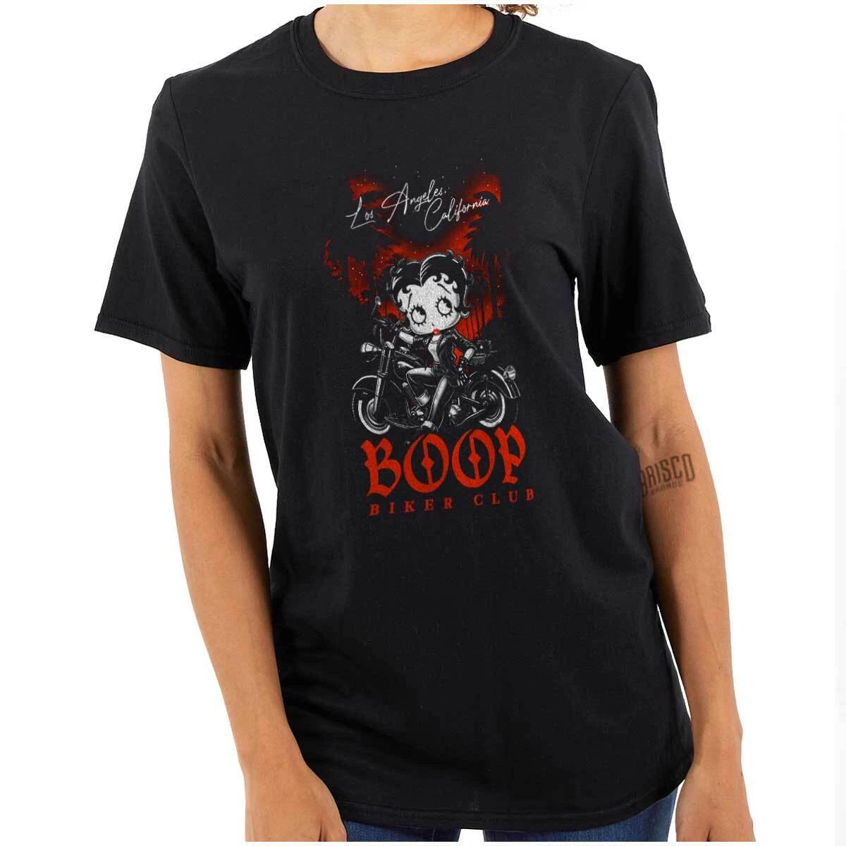 Betty Boop Retro Cartoon Cali LA Biker Club Womens Graphic Crewneck T Shirt Tee XS