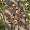 Artistic Metal Yard Decor Bird Wall Decor, Red & Chickadee Sculpture with Branches and Rustproof Lawn Art Berries, 2D Iron Hanging Decoration