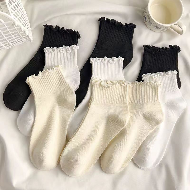 Small Leather Shoes Lace Socks Children'S Short Tube Socks Cotton Cute Sweat-Absorbing Summer Thin Trendy White Medium Tube Lo
