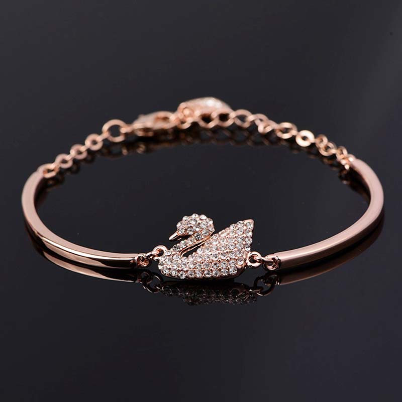

Luxury Zircon Charm Bracelet Jewelry Accessories for Women s Party Gifts Fashion Gold Rose Gold Swan Bangle