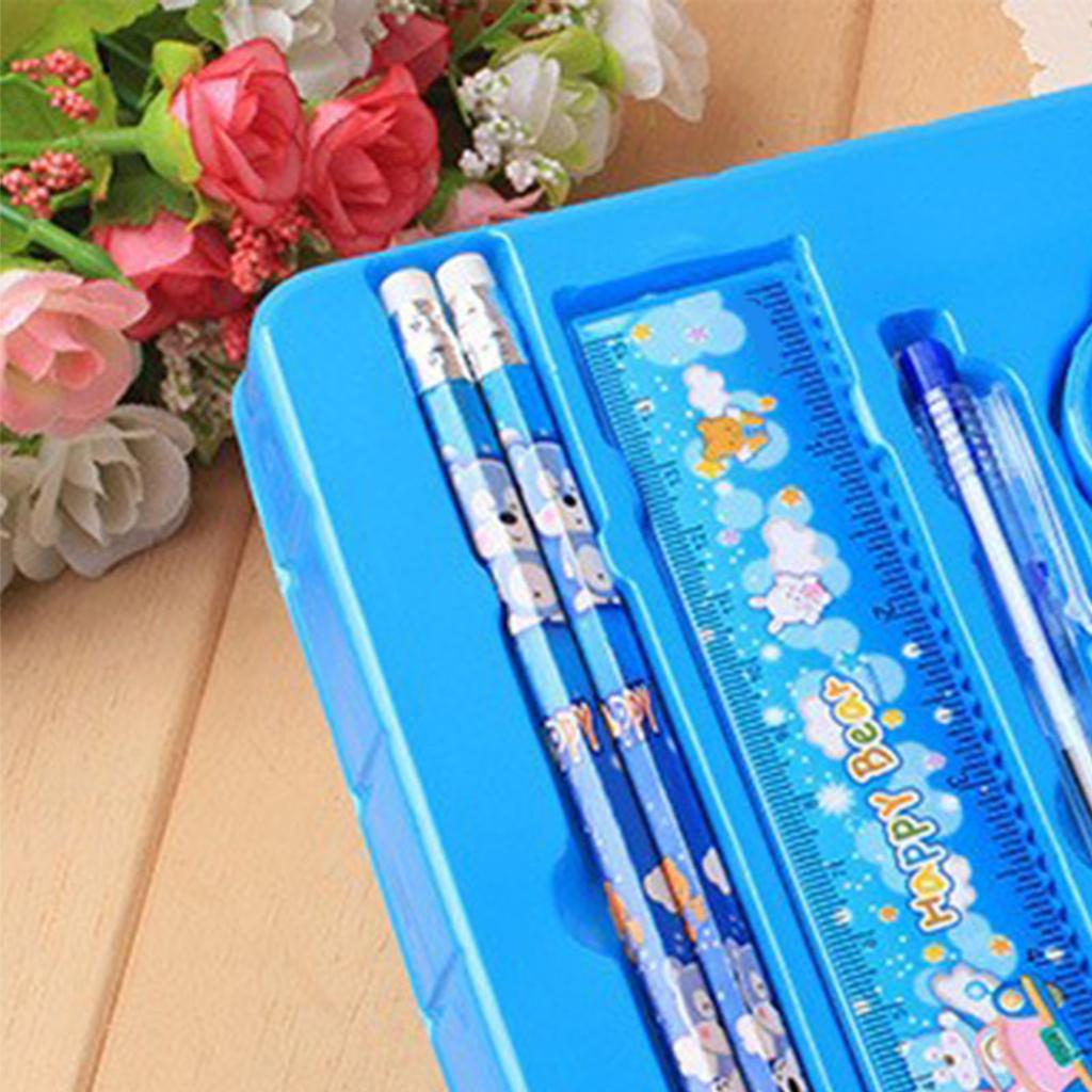 Tecknad Skolmaterial Blå Pennor Kulspetspenna Suddgummi Vässare Sax Klämma Barn Pappersvaruset