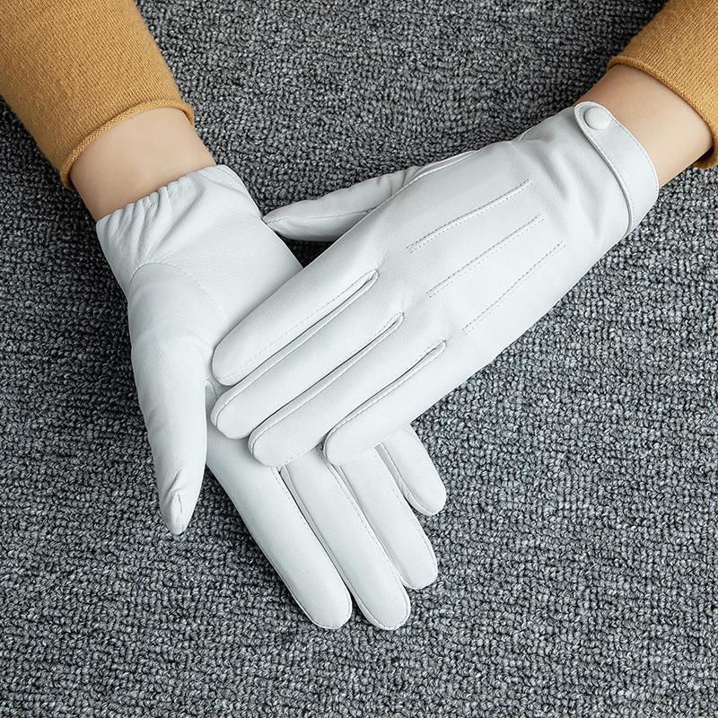 Leather Gloves Women'S Wintersheepskin Manicure Touch Screen With Velvet Thickened Cold And Warm Driving Short Riding Gloves