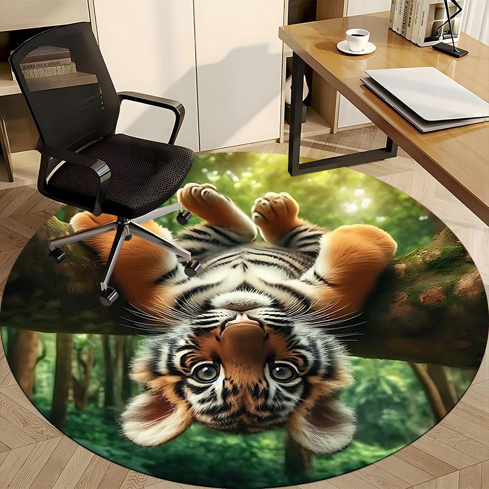 1pc Tiger Cub Print Carpet for Office Non-Slip, Round Carpet, Soft & Comfortable, Carpet for Office, Lightweight Round Floor Mat