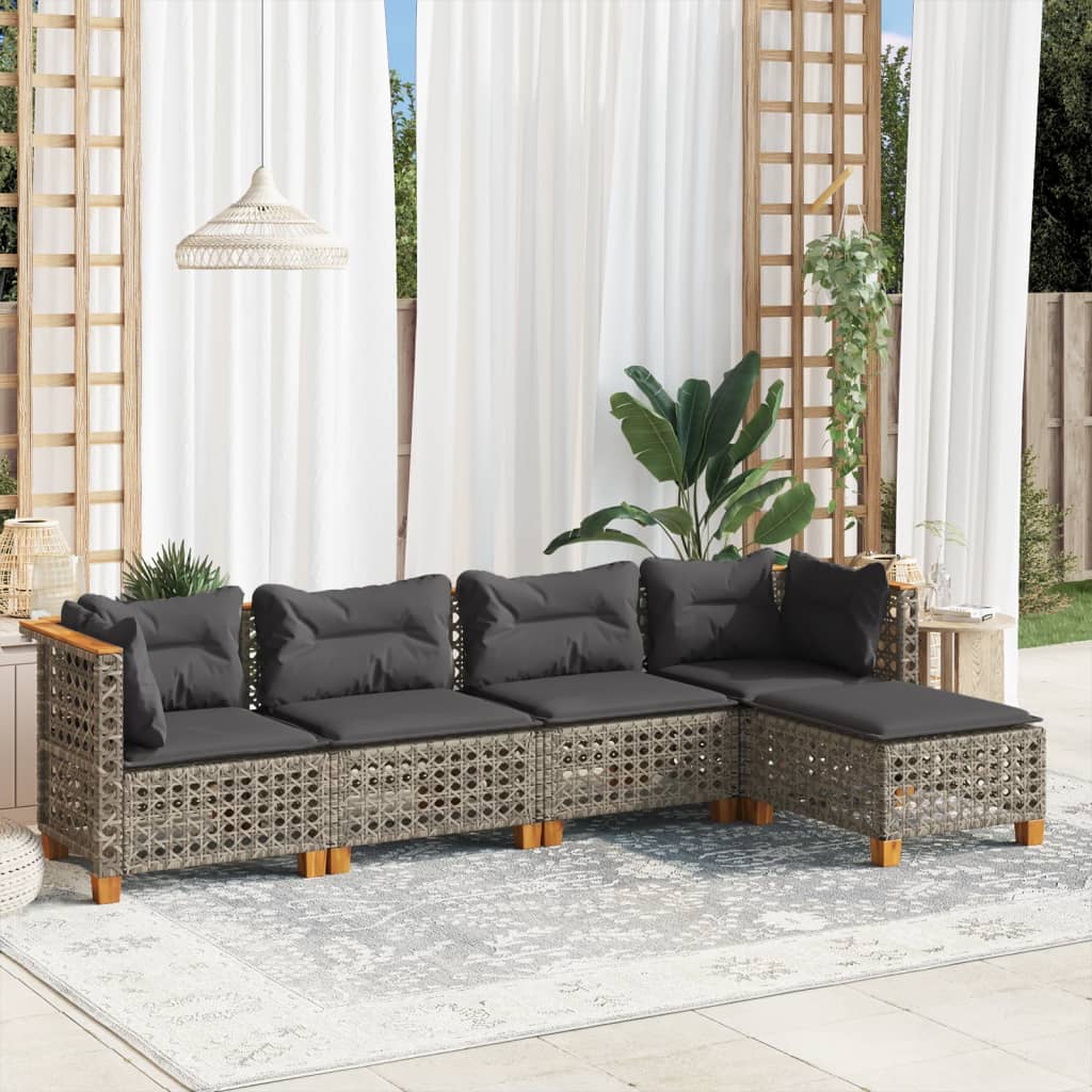 Vidaxl 5-Cz. Set da Giardino, Cuscini, Rattan PE Grigio