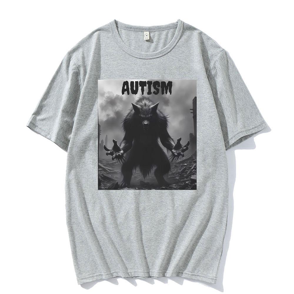 Funny Autism Wolf Meme Retro 90s Tshirt Mens Women Fashion Summer Humor Short Sleeve T Shirt Oversized Casual Cotton T Shirts