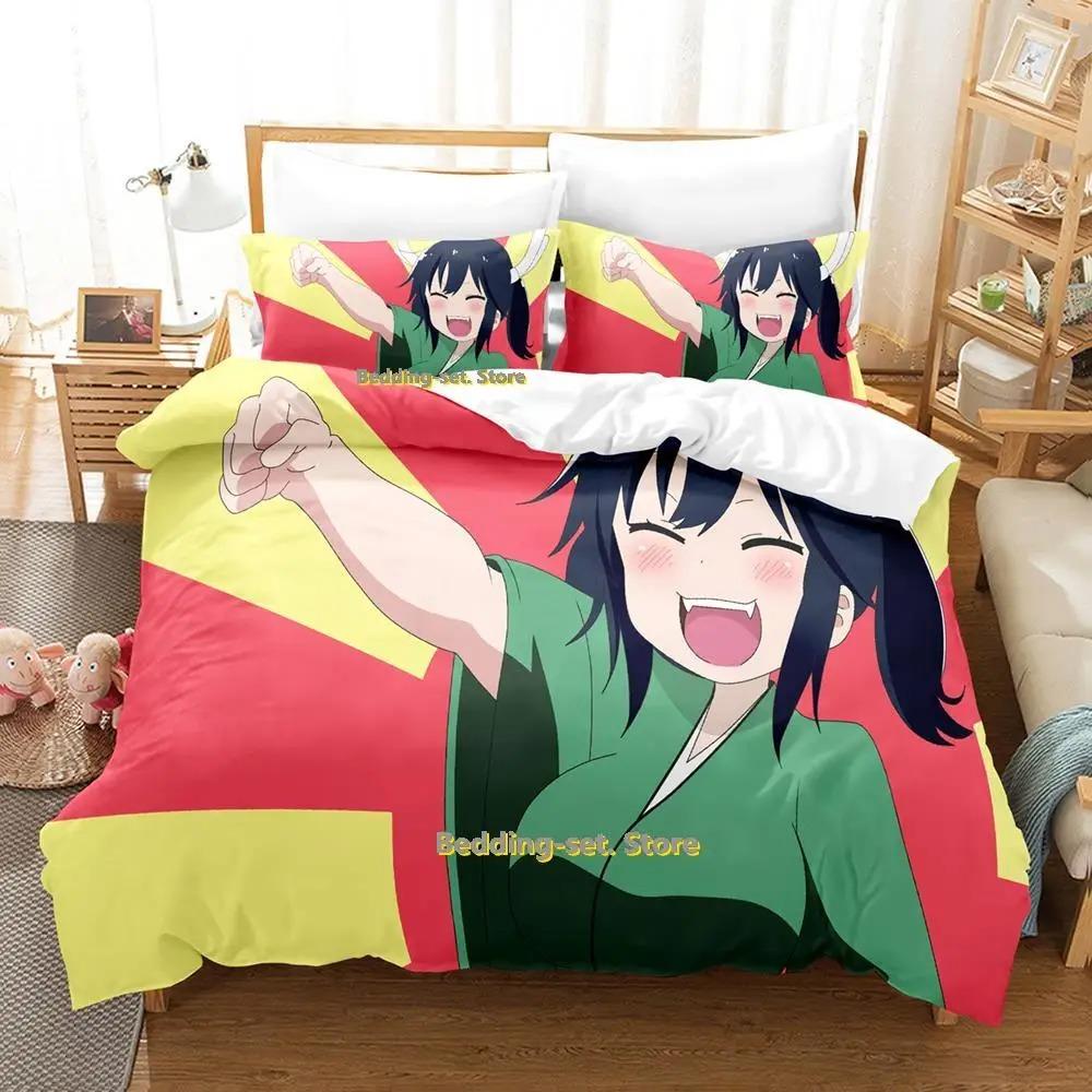 Miss Kobayashi's Drachenmädchen Bettwäsche-Set Anime 3-teiliger Bettbezug Kawaii Mädchen Erwachsene Kinder Schlafzimmer