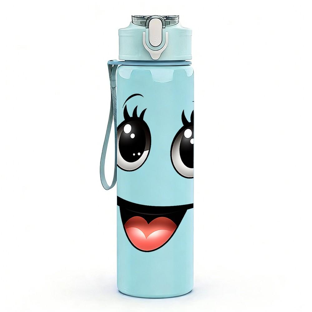 1PC Cute Smiley Tongue Face Print 750ml Color Plastic Sports Water Bottle Leakproof Flip Straw Lid Suitable for Sports Office Home Use