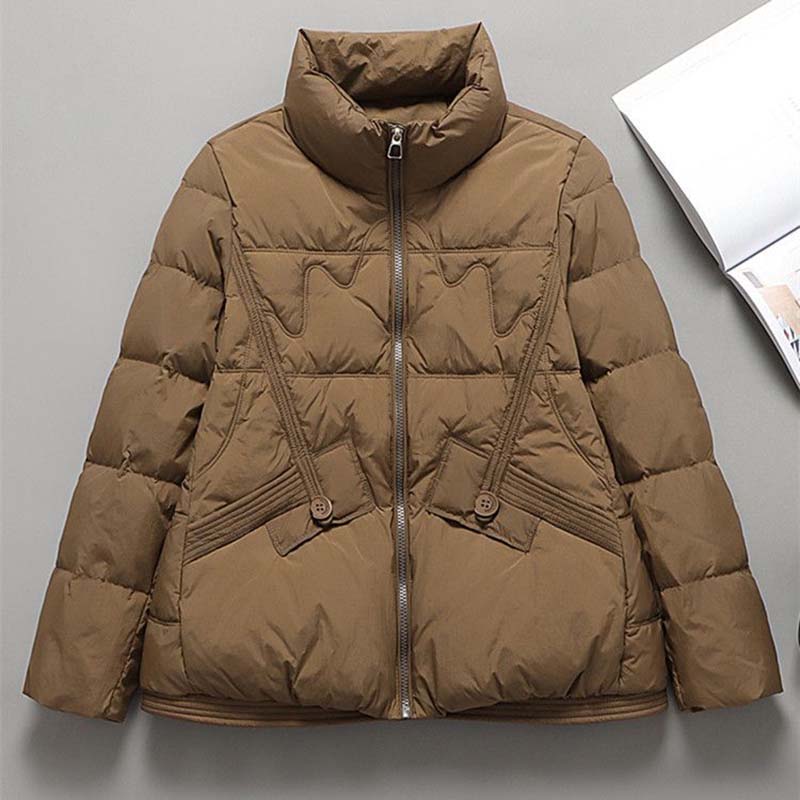 

Зимняя женская короткая белая куртка-пуховик свободного покроя с воротником-стойкой, теплая плотная верхняя одежда, простые повседневные пуховики L кофейный