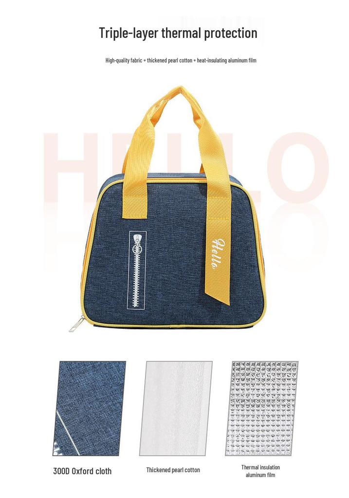 Stylish Oxford Cloth Thermal Lunch Bag - Trapezoidal, Large Capacity, Foldable, Handheld Bento Bag for Students.