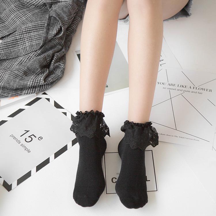 

Lace Ruffle Cotton Ankle Socks for Women - Sweet Japanese Princess Style чёрный