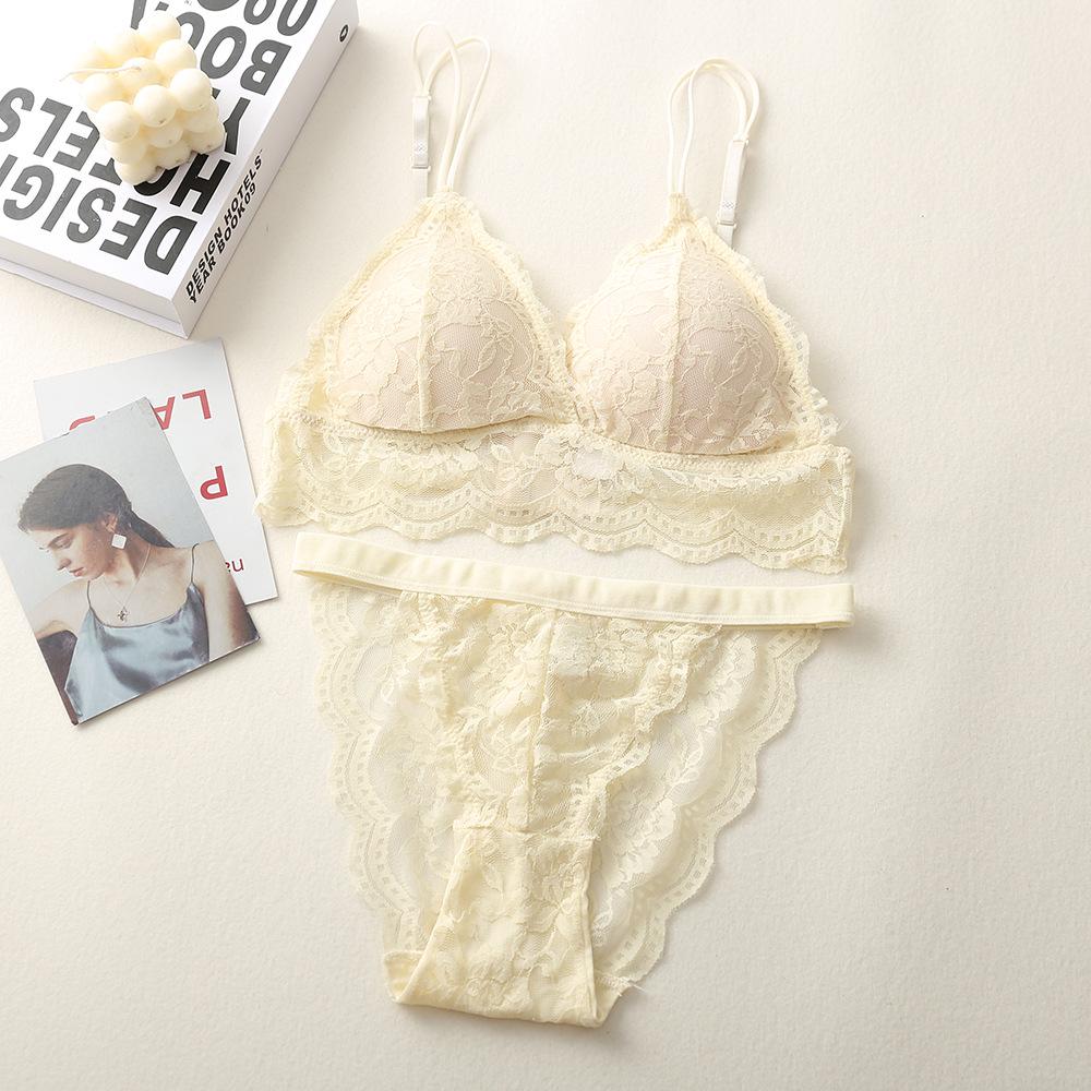 Women's Lace Triangle Cup Bra & Panty Set - Wire-Free, Sexy Hollow Back Design