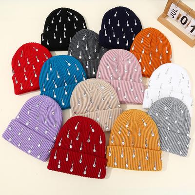 New European and American Pearl Flash Diamond Knitted Hat Double-layer Outdoor Warm Personalized Street Wool Hat Wholesale
