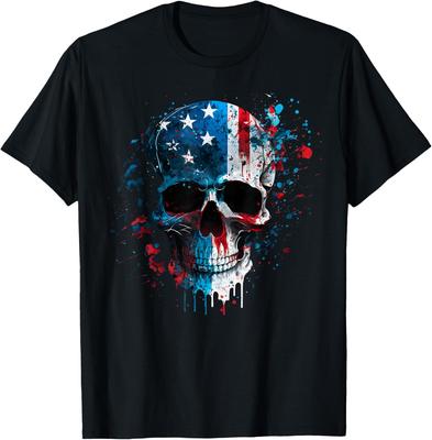Skull Skeleton American Flag Freedom Patriotic 4th of July T-Shirt