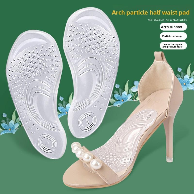 Arch Support Insole, Male and Female Soft Particle Anti-skid Shock Absorption Soft Sole Flat Foot, Half Pad Foot Pad
