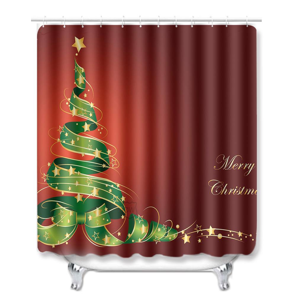 Christmas Waterproof Shower Curtain Four-Piece Combination Floor Mat Entrance Door Mat Bedroom Living Room Carpet