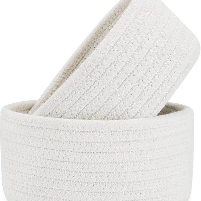 Cesto Portaoggetti Minimalista Moderno Con Design Intrecciato in Corda di Cotone Per Organizzazione Domestica e Uso Ufficio