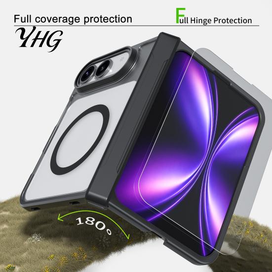 Slim Protective Cover for IPhone 2026 Magnetic Foldable Case iPhoneDuo, Full Hinge Protection, Rotating Durable Hard PC Smartphone Kickstand,