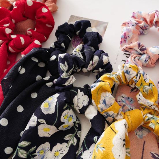 Hair Tie Floral Print Long Ribbon Hair Rope Easy to Wear Bun Half-Tied Hairstyles Ponytail Holder Hair Accessory